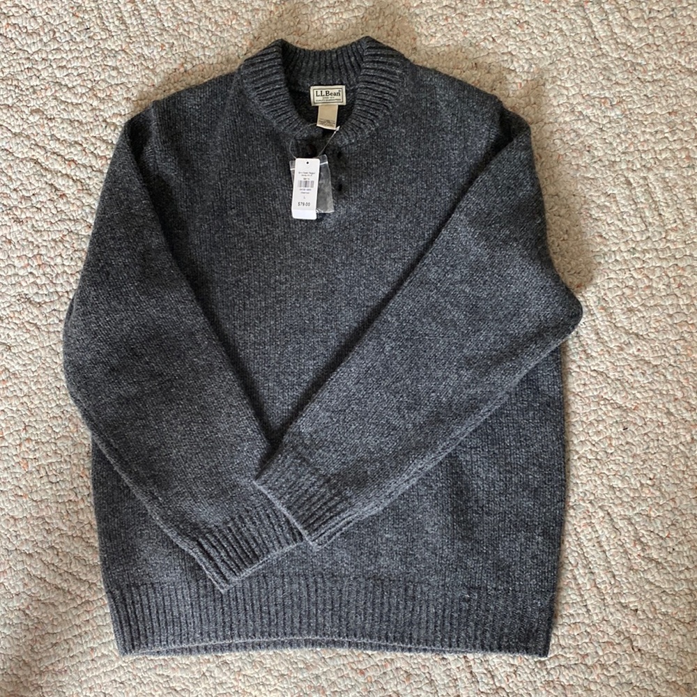 LL Bean Classic Raggwool Sweater Sz L Charcoal NWT